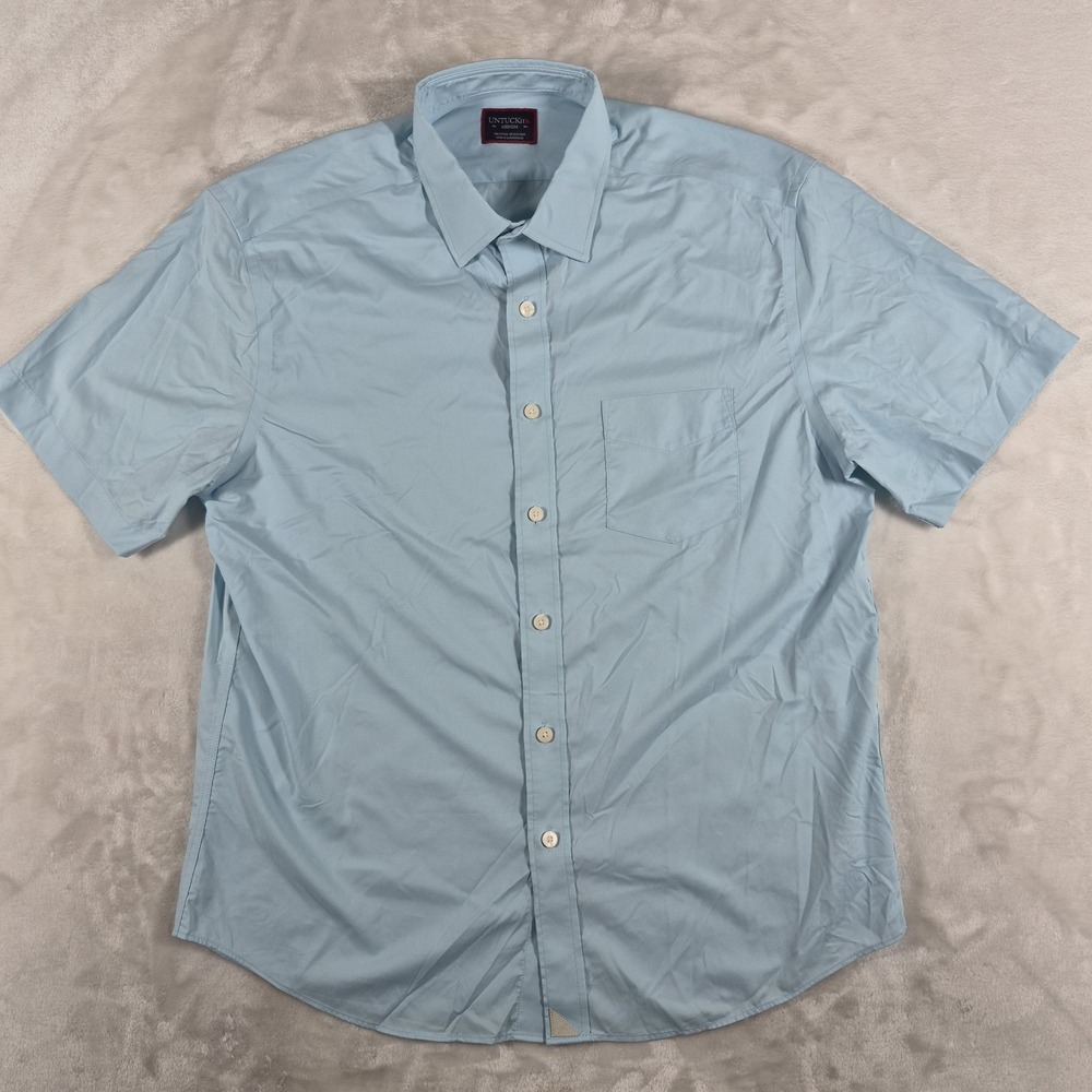 UNTUCKit Ricci Button Up Shirt Men's Medium Blue Nylon Short Sleeve Comfort
